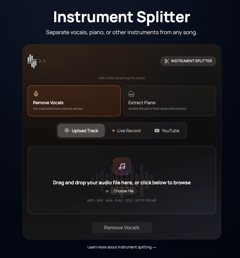 The Instrument Splitter — remove vocals or extract the piano from any song