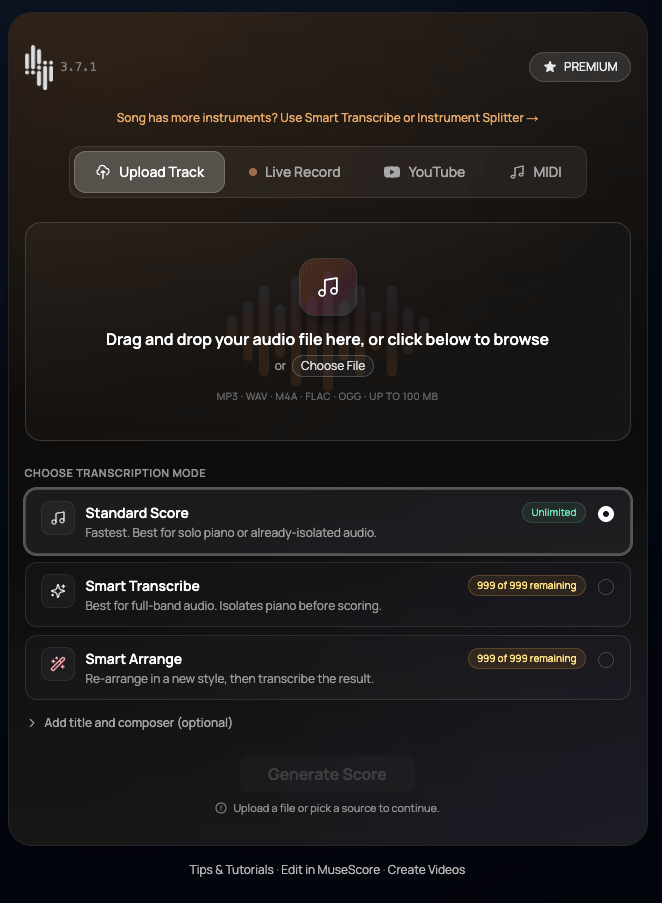 Add a song — get a score